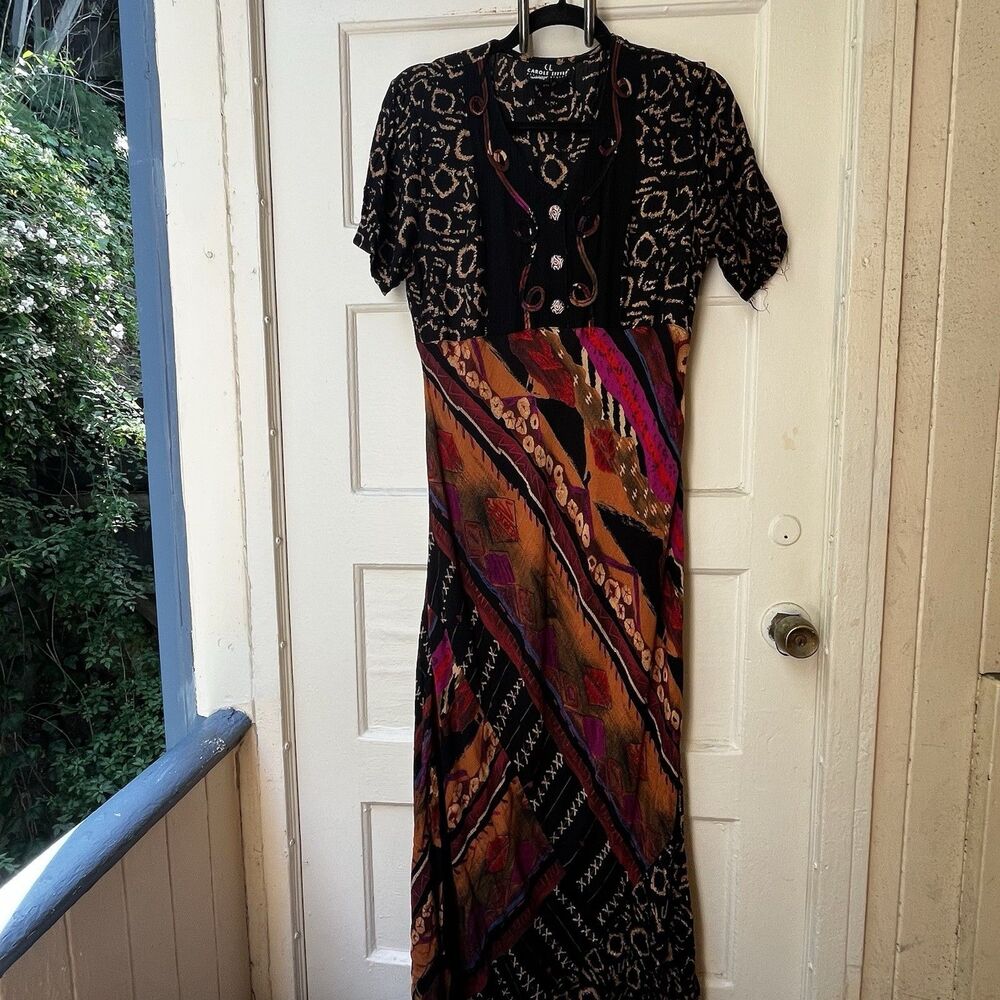 Vtg Carol Little Dress 10 Tribal Grunge Boho Hippie Textured Ethnic Whimsigoth